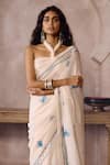 Grassroot By Anita Dongre_Ivory Chanderi, Cotton, Silk Claravis Hand Saree With Unstitched Blouse Piece _Online_at_Aza_Fashions