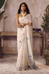 Buy_Grassroot By Anita Dongre_Ivory Chanderi, Cotton, Silk Claravis Hand Saree With Unstitched Blouse Piece _at_Aza_Fashions