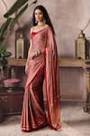 Grassroot By Anita Dongre_Red Modal, Fiann Ajrakh Hand Block Print Saree With Unstitched Blouse Piece _Online_at_Aza_Fashions