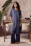 Buy_Grassroot By Anita Dongre_Blue Cotton Embroidery Round Neck Claramay Handwoven Kurta And Pant Set _at_Aza_Fashions