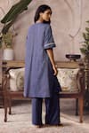 Shop_Grassroot By Anita Dongre_Blue Cotton Embroidery Round Neck Claramay Handwoven Kurta And Pant Set _at_Aza_Fashions