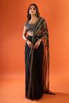 COUTURE BY NIHARIKA_Black Sequins, Beads Sweetheart Neck Pre-draped Saree With Embroidered Blouse _at_Aza_Fashions