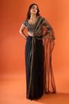 Buy_COUTURE BY NIHARIKA_Black Sequins, Beads Sweetheart Neck Pre-draped Saree With Embroidered Blouse _at_Aza_Fashions