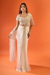 Buy_COUTURE BY NIHARIKA_Ivory Sequins, Zari, Beads Square Neck Pre-draped Saree With Embroidered Blouse _at_Aza_Fashions