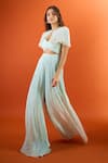 Couture By Niharika_Blue Fringe Sweetheart , Keyhole Pleated Jumpsuit With Embroidered Cape _Online_at_Aza_Fashions
