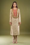 Anamika Khanna Off White Sequins, Embroidery, Foil Printing Round Neck Printed Kurta Set at Aza Fashions Anamika Khanna_Off White Sequins, Embroidery, Foil Printing Round Neck Printed Kurta Set _at_Aza_Fashions