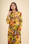 Buy_Anamika Khanna_Yellow Mandarin Collar Printed Kurta And Skirt Set _Online_at_Aza_Fashions