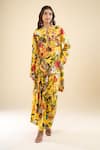 Anamika Khanna_Yellow Mandarin Collar Printed Kurta And Skirt Set _at_Aza_Fashions