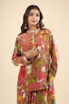 Shop_Anamika Khanna_Pink Mandarin Collar Printed Kurta And Skirt Set _Online_at_Aza_Fashions