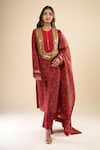 Anamika Khanna Red Sequins, Metallic Thread Round Neck Printed Kurta Pant Set Online at Aza Fashions Anamika Khanna_Red Sequins, Metallic Thread Round Neck Printed Kurta Pant Set _Online_at_Aza_Fashions