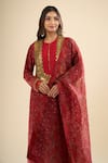 Anamika Khanna Red Sequins, Metallic Thread Round Neck Printed Kurta Pant Set at Aza Fashions Anamika Khanna_Red Sequins, Metallic Thread Round Neck Printed Kurta Pant Set _at_Aza_Fashions