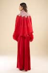Shop Anamika Khanna Red High , Square Embroidered Cape Draped Skirt Set at Aza Fashions Shop_Anamika Khanna_Red High , Square Embroidered Cape Draped Skirt Set _at_Aza_Fashions