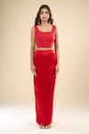 Anamika Khanna Red High , Square Embroidered Cape Draped Skirt Set Online at Aza Fashions Anamika Khanna_Red High , Square Embroidered Cape Draped Skirt Set _Online_at_Aza_Fashions
