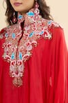 Anamika Khanna Red High , Square Embroidered Cape Draped Skirt Set at Aza Fashions Anamika Khanna_Red High , Square Embroidered Cape Draped Skirt Set _at_Aza_Fashions