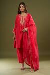 Buy_Sheetal Batra_Red Embroidery, Zari, Piping, Foil Printing Round Neck Kurta Set _at_Aza_Fashions