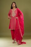 Buy_Sheetal Batra_Pink Embroidery, Zari, Gota Patti Split V-neck Gathered Kurta Set _at_Aza_Fashions