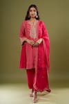 Sheetal Batra_Pink Embroidery, Zari, Gota Patti Split V-neck Gathered Kurta Set _Online_at_Aza_Fashions