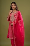 Buy_Sheetal Batra_Pink Embroidery, Zari, Gota Patti Split V-neck Gathered Kurta Set _Online_at_Aza_Fashions