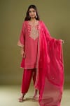Shop_Sheetal Batra_Pink Embroidery, Zari, Gota Patti Split V-neck Gathered Kurta Set _Online_at_Aza_Fashions