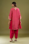 Shop_Sheetal Batra_Pink Embroidery, Zari, Gota Patti Split V-neck Gathered Kurta Set _at_Aza_Fashions