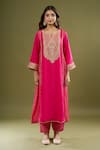 Sheetal Batra Pink Embroidery, Gota Patti Split V-neck Kurta And Salwar Set Online at Aza Fashions Sheetal Batra_Pink Embroidery, Gota Patti Split V-neck Kurta And Salwar Set _Online_at_Aza_Fashions