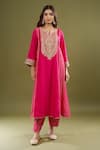 Buy Sheetal Batra Pink Embroidery, Gota Patti Split V-neck Kurta And Salwar Set Buy_Sheetal Batra_Pink Embroidery, Gota Patti Split V-neck Kurta And Salwar Set