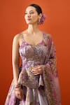 Mahima Mahajan_Purple Sequins, Stones, Embroidery, Zari Sweetheart Floral Print Lehenga Set _at_Aza_Fashions