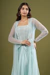 Buy_COUTURE BY NIHARIKA_Sky Blue Embroidery Round , Square Cape Skirt Set 