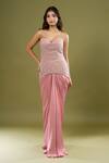 Buy_COUTURE BY NIHARIKA_Pink Beads, Sequins Sweetheart Neck Embroidered Corset With Draped Skirt _at_Aza_Fashions