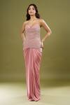 Shop_COUTURE BY NIHARIKA_Pink Beads, Sequins Sweetheart Neck Embroidered Corset With Draped Skirt _Online_at_Aza_Fashions