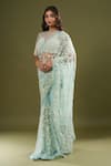 Shop_COUTURE BY NIHARIKA_Blue Net Embroidery, Beads Round Neck Saree With Blouse _Online_at_Aza_Fashions