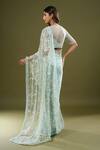 Shop_COUTURE BY NIHARIKA_Blue Net Embroidery, Beads Round Neck Saree With Blouse _at_Aza_Fashions