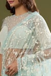Buy_COUTURE BY NIHARIKA_Blue Net Embroidery, Beads Round Neck Saree With Blouse 