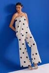 Zazu_Off White Cotton Bandeau Neck Polka Dot Print Top And Palazzo Set _at_Aza_Fashions