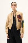 Buy Kharakapas Brown Oxford Round Neck Sunstone Bomber Jacket at Aza Fashions Buy_Kharakapas_Brown Oxford Round Neck Sunstone Bomber Jacket _at_Aza_Fashions