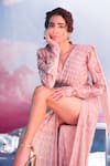 Shop_Ritika Mirchandani_Pink Net, Crepe, Georgette Sequins, Crystals, Blush Pre-draped Saree Set _Online_at_Aza_Fashions