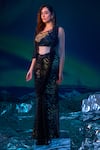 Buy_Aza X Shilpa Shetty Kundra_Black Viscose, Crepe, Mesh One Animal Print Pre-draped Saree With Blouse _at_Aza_Fashions