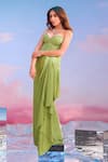 Buy_Mishru_Green Tulle, Satin Open Neck, Miren Embroidered Cape And Draped Skirt Set _at_Aza_Fashions