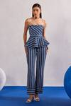 Buy_Zazu_Blue Cotton Bandeau Neck Striped Peplum Top And Pant Set _at_Aza_Fashions