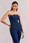 Zazu_Blue Denim Scalloped Corset And Pant Set _Online_at_Aza_Fashions