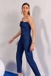 Shop_Zazu_Blue Denim Scalloped Corset And Pant Set _Online_at_Aza_Fashions