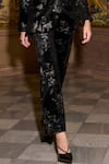 Dash And Dot_Black Velvet Foil Printing Floral Pattern Pant _Online_at_Aza_Fashions