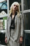 Buy_Dash And Dot_Black Polyester Sequins, Embroidery Textured Stripe Blazer And Skirt Set _Online_at_Aza_Fashions