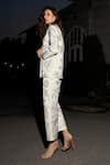 Dash And Dot_White Polyester Brocade Blazer With Pant _Online_at_Aza_Fashions