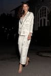 Dash And Dot_White Polyester Brocade Blazer With Pant _at_Aza_Fashions