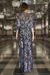 Shop_Dash And Dot_Blue Polyester Foil Printing Round Neck Draped And Pleated Kaftan _at_Aza_Fashions