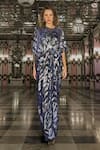 Buy_Dash And Dot_Blue Polyester Foil Printing Round Neck Draped And Pleated Kaftan _Online_at_Aza_Fashions