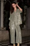 Buy Dash And Dot Grey Polyester Sequins V-, Round Embroidered Boxy Top And Pant Set at Aza Fashions Buy_Dash And Dot_Grey Polyester Sequins V-, Round Embroidered Boxy Top And Pant Set _at_Aza_Fashions