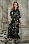 Buy_Dash And Dot_Black Polyester Foil Printing Collared Abstract Shirt And Draped Skirt Set _at_Aza_Fashions