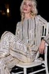 Dash And Dot_Ivory Polyester Sequins, Embroidery, Pearls Round Neck Gold Top And Pant Set _Online_at_Aza_Fashions